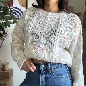 Vintage 80s Collectible coquette knit floral knit Sweater by jeff Laurent